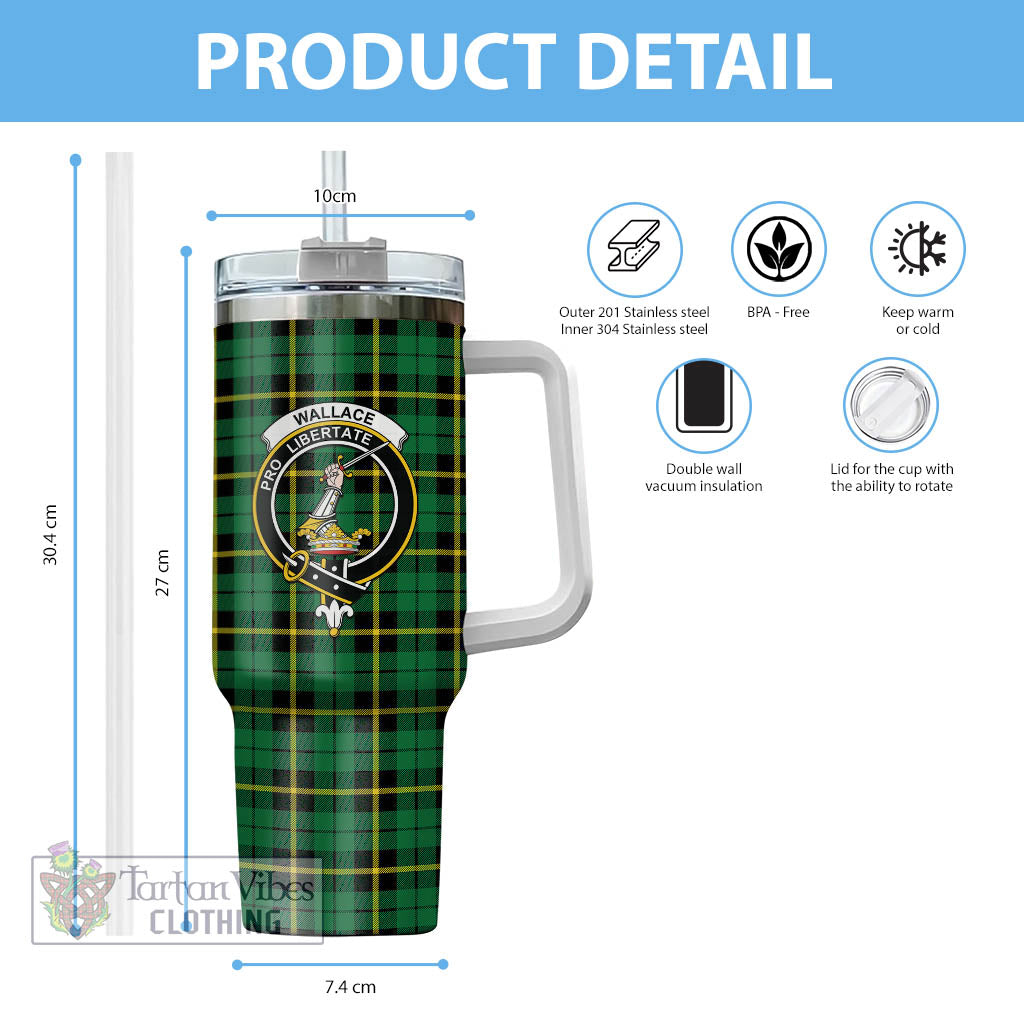 Tartan Vibes Clothing Wallace Hunting Green Tartan and Family Crest Tumbler with Handle