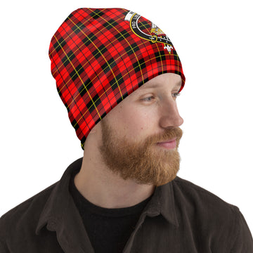Wallace Hunting Red Tartan Beanies Hat with Family Crest