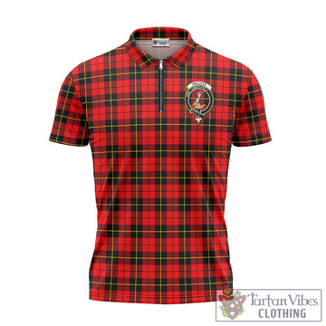 Wallace Hunting Red Tartan Zipper Polo Shirt with Family Crest