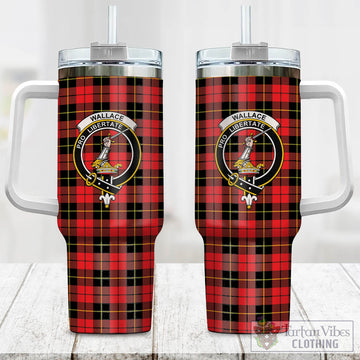 Wallace Hunting Red Tartan and Family Crest Tumbler with Handle