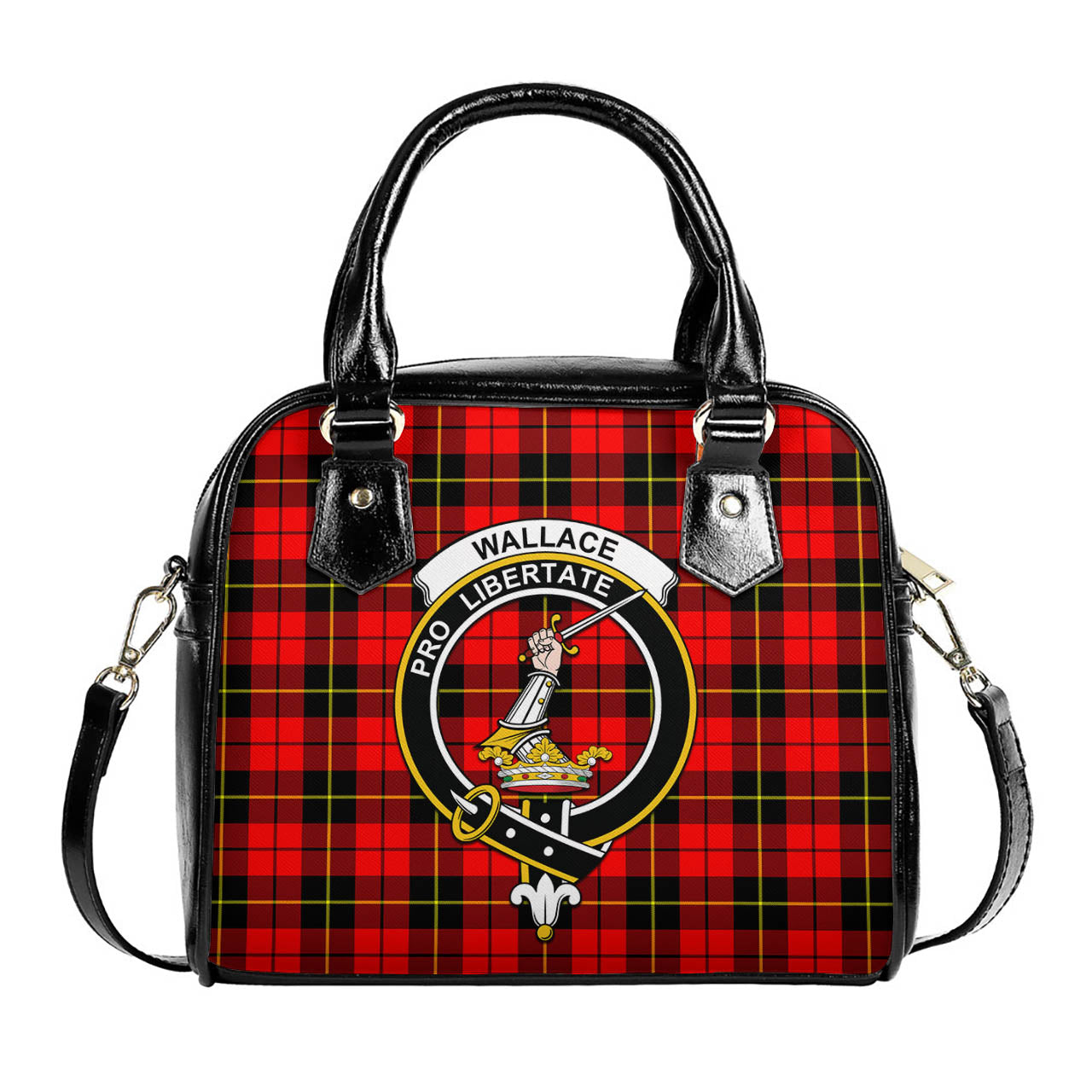 Wallace Hunting Red Tartan Shoulder Handbags with Family Crest One Size 6*25*22 cm - Tartanvibesclothing