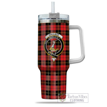 Wallace Hunting Red Tartan and Family Crest Tumbler with Handle