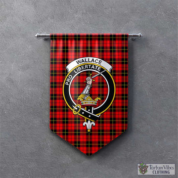 Wallace Hunting Red Tartan Gonfalon, Tartan Banner with Family Crest