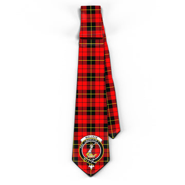 Wallace Hunting Red Tartan Classic Necktie with Family Crest