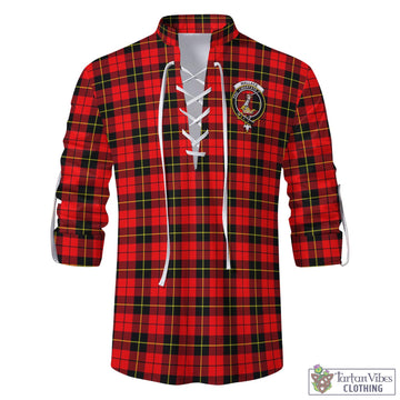 Wallace Hunting Red Tartan Men's Scottish Traditional Jacobite Ghillie Kilt Shirt with Family Crest