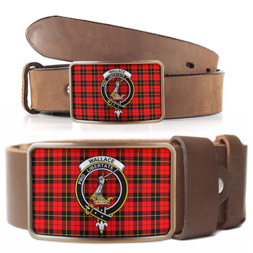 Wallace Hunting Red Tartan Belt Buckles with Family Crest