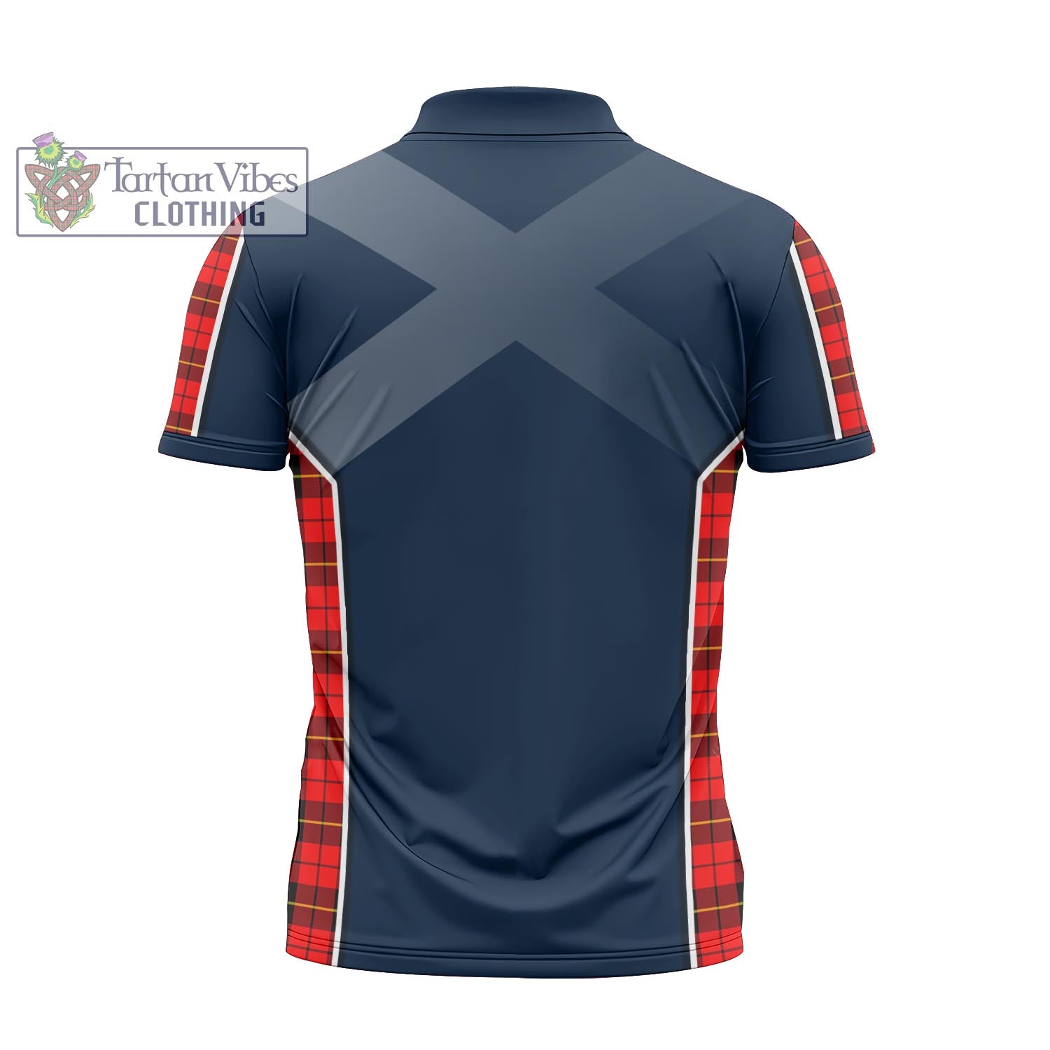 Tartan Vibes Clothing Wallace Hunting Red Tartan Zipper Polo Shirt with Family Crest and Scottish Thistle Vibes Sport Style