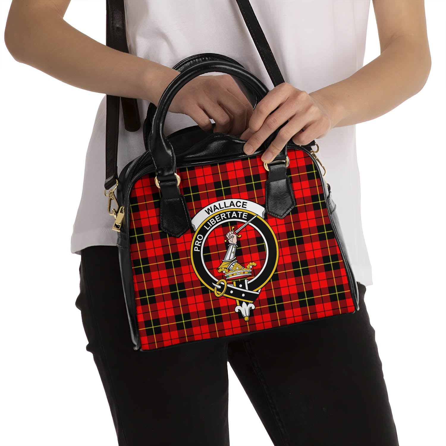 Wallace Hunting Red Tartan Shoulder Handbags with Family Crest - Tartanvibesclothing