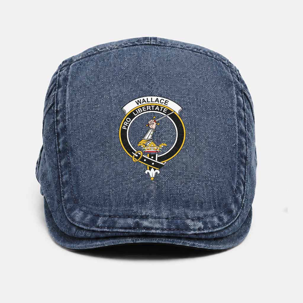 Wallace Scottish Clan Crest Washed Flat Cap - Unisex Jeff Cap One Size (Adjustable) Dark Blue - Tartan Vibes Clothing