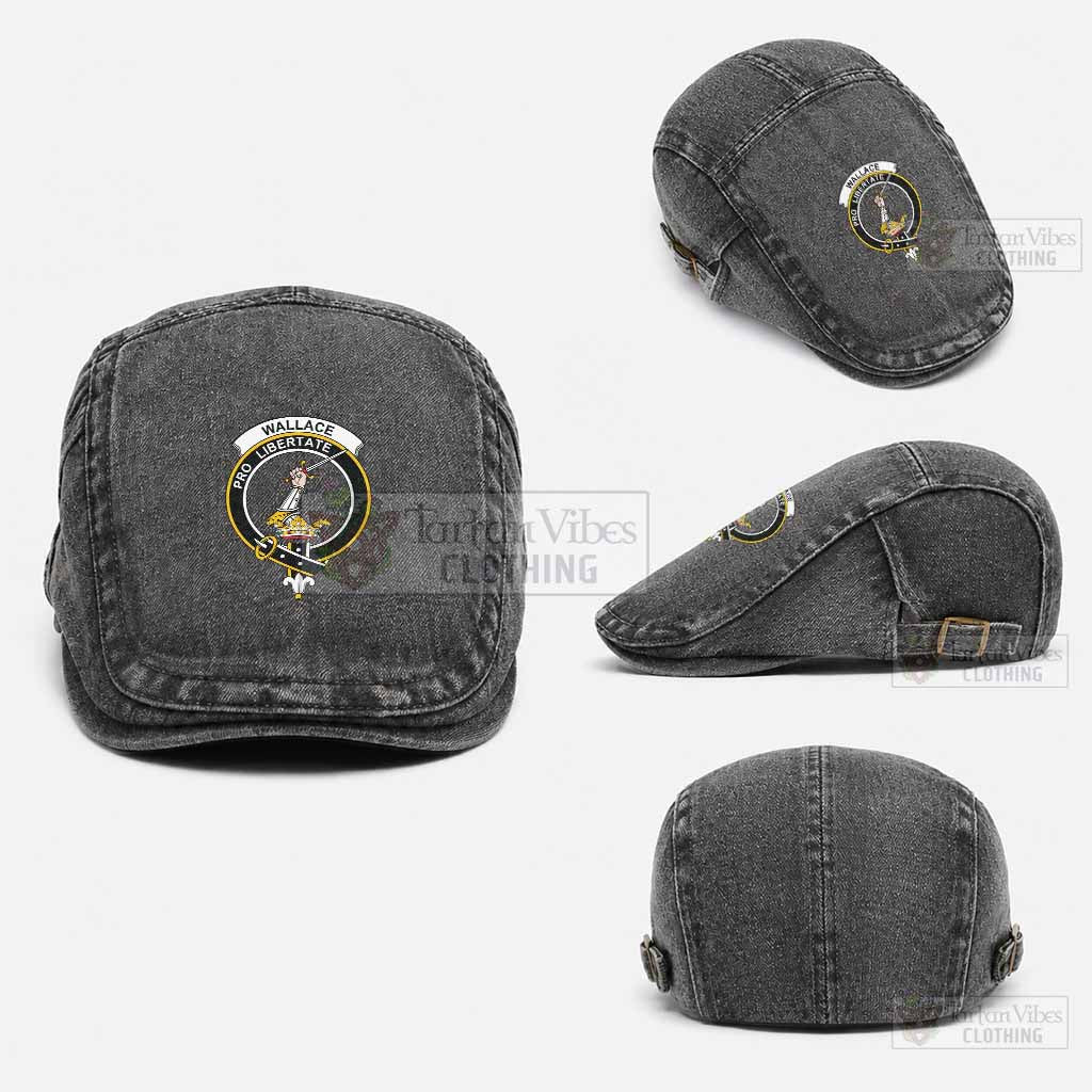 Wallace Scottish Clan Crest Washed Flat Cap - Unisex Jeff Cap One Size (Adjustable) Black - Tartan Vibes Clothing