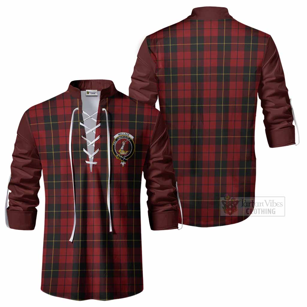 Wallace Tartan Accent Ghillie Shirt with Family Crest