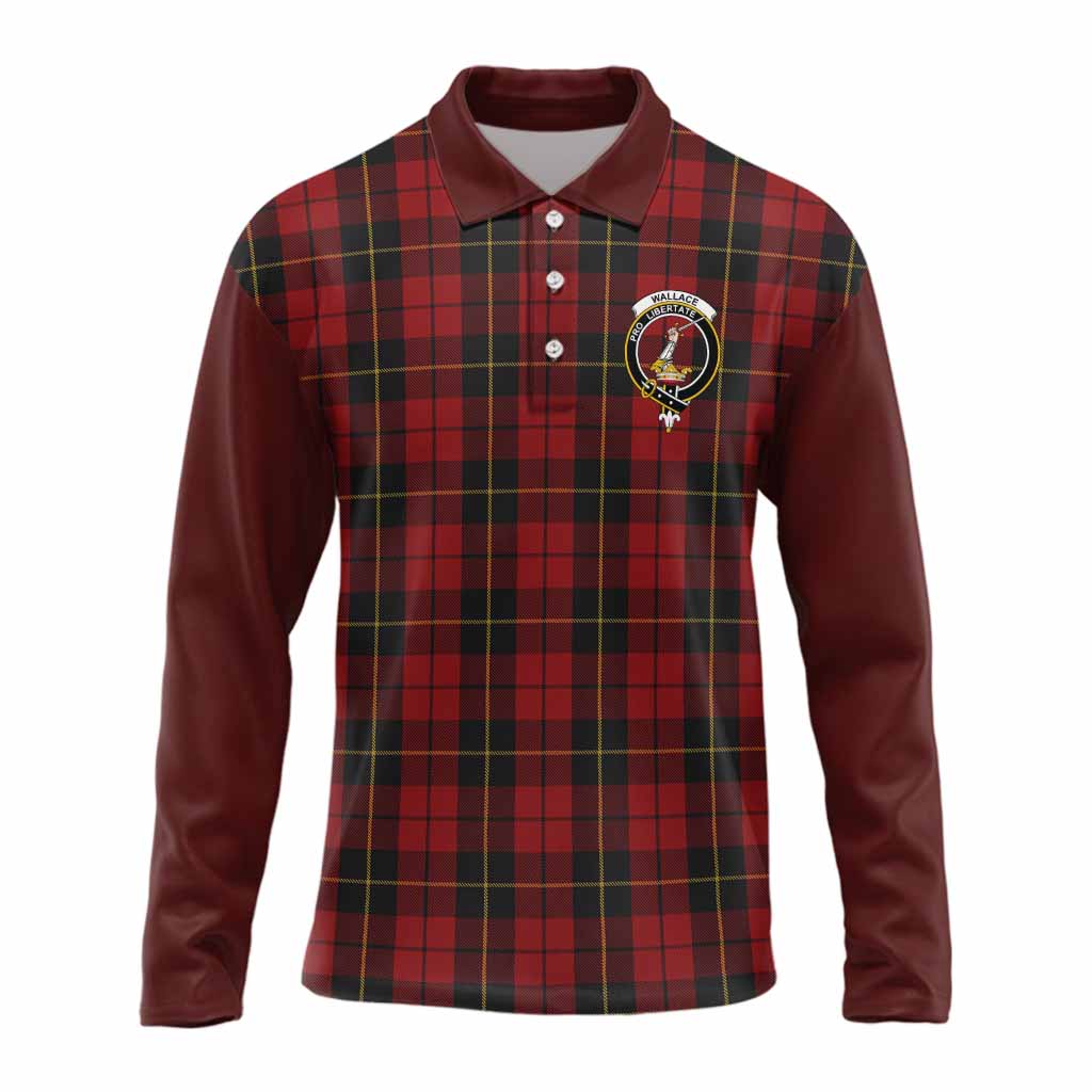 Wallace Tartan Accent Long Sleeve Polo Shirt with Family Crest