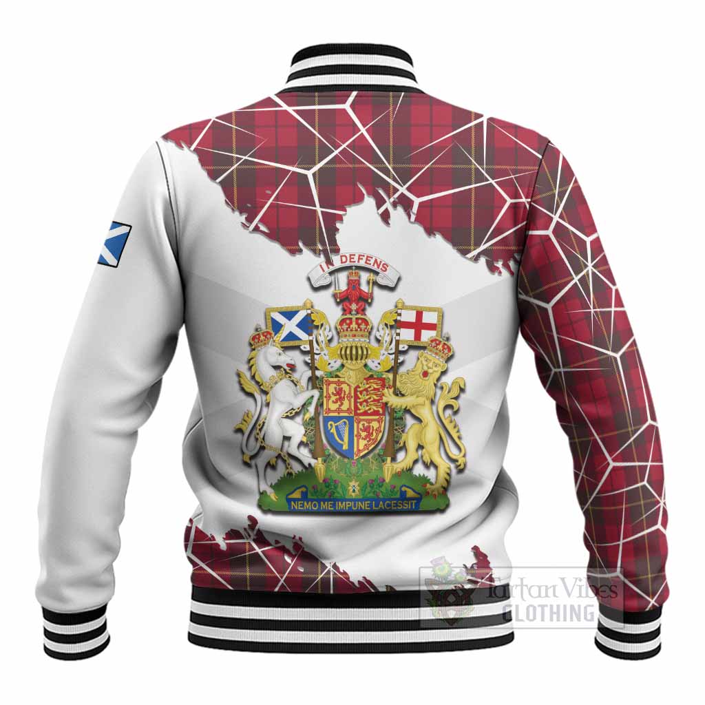 Wallace Tartan Baseball Jacket with Family Crest and Lion Rampant Grunge Style