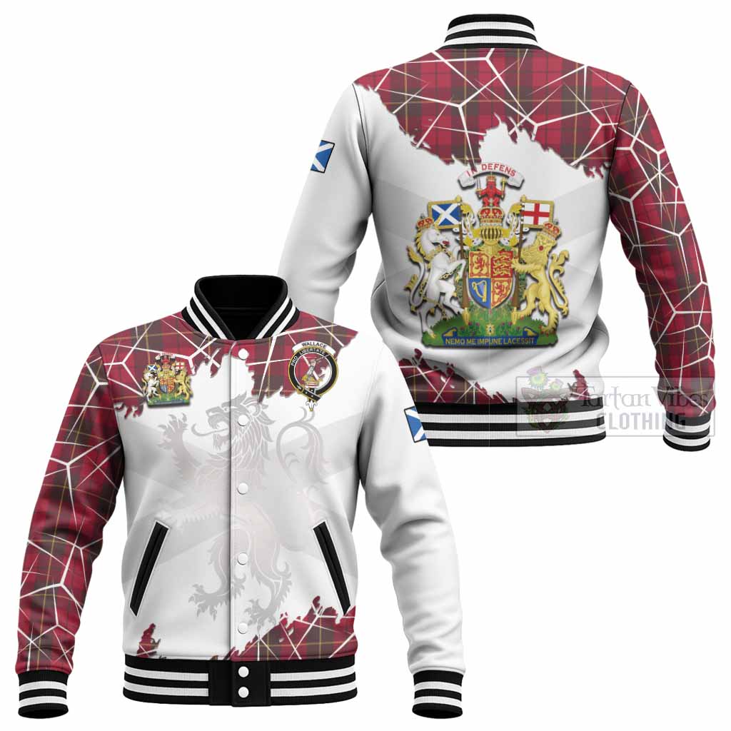 Wallace Tartan Baseball Jacket with Family Crest and Lion Rampant Grunge Style