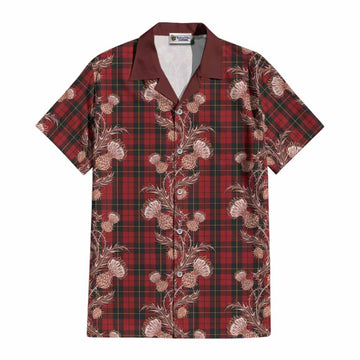 Wallace Tartan Cotton Hawaiian Shirt Seamless Scottish Thistle Flowers