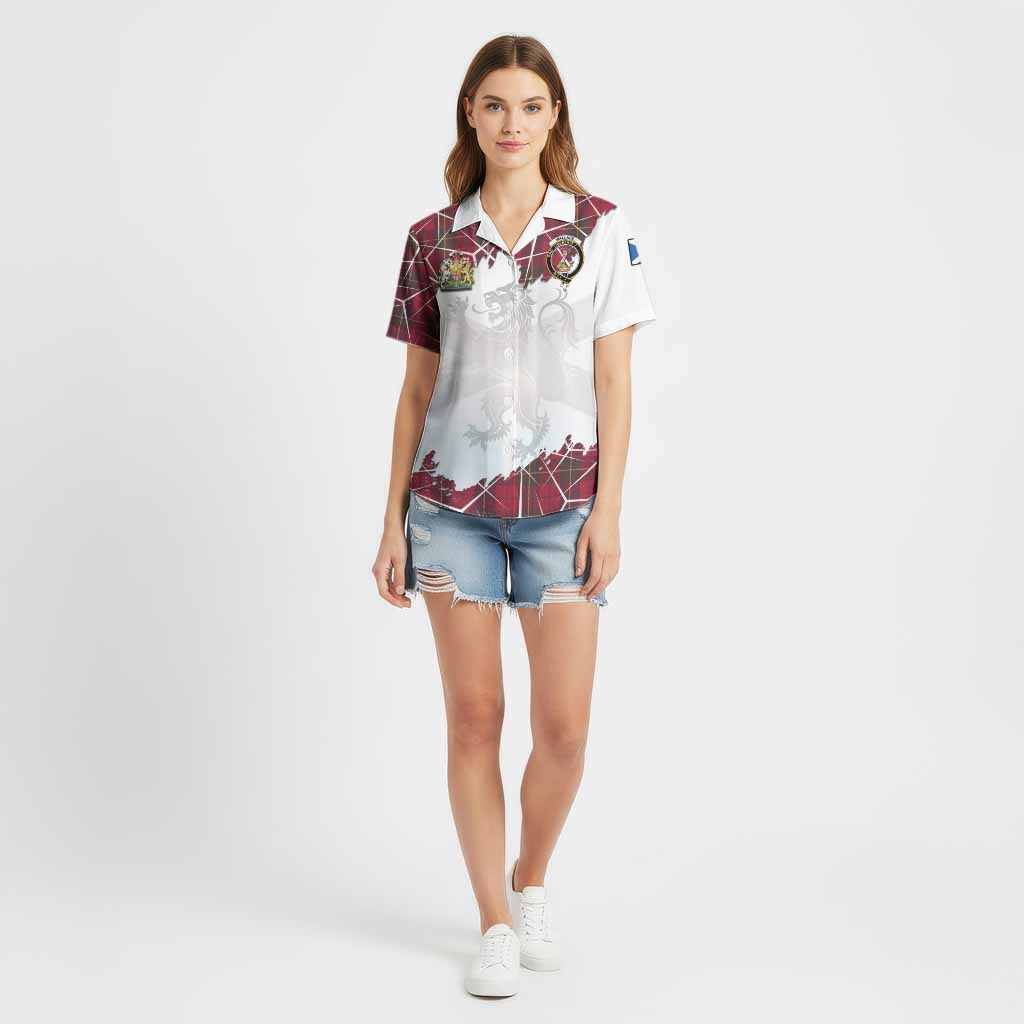 Wallace Tartan Cotton Hawaiian Shirt with Family Crest and Lion Rampant Grunge Style