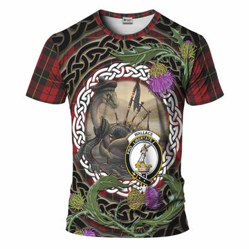 Wallace Tartan Crest Bagpipe Nessie T-Shirt Scottish Loch Ness Monster Celtic Thistle