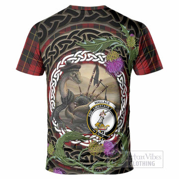 Wallace Tartan Crest Bagpipe Nessie T-Shirt Scottish Loch Ness Monster Celtic Thistle