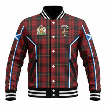 Wallace Tartan Crest Baseball Jacket Scotland Coat of Arm Flag Style