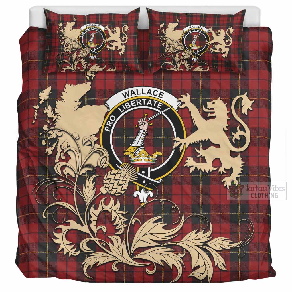 Wallace Tartan Crest Bedding Set with Scottish Iconic Symbols 