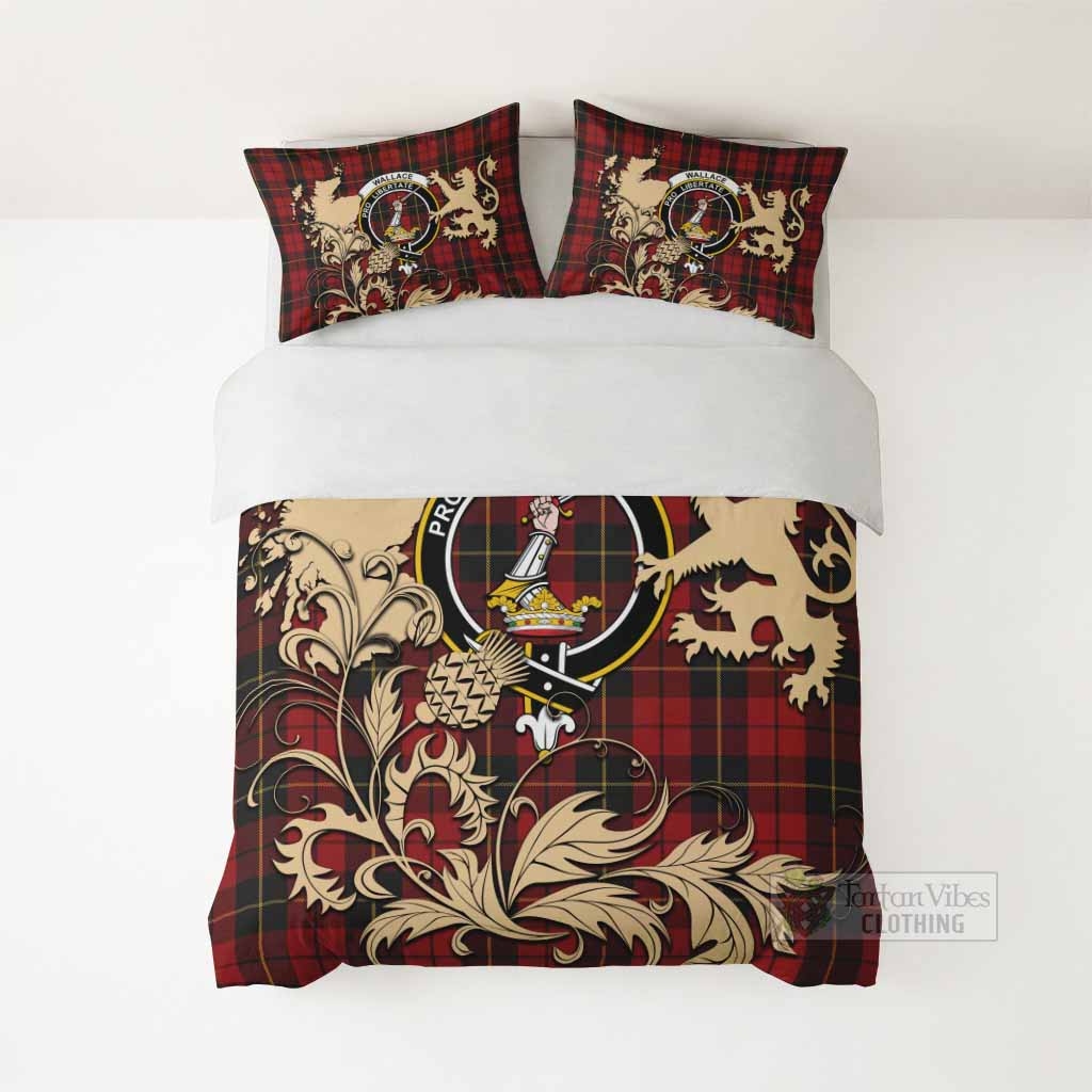 Wallace Tartan Crest Bedding Set with Scottish Iconic Symbols 