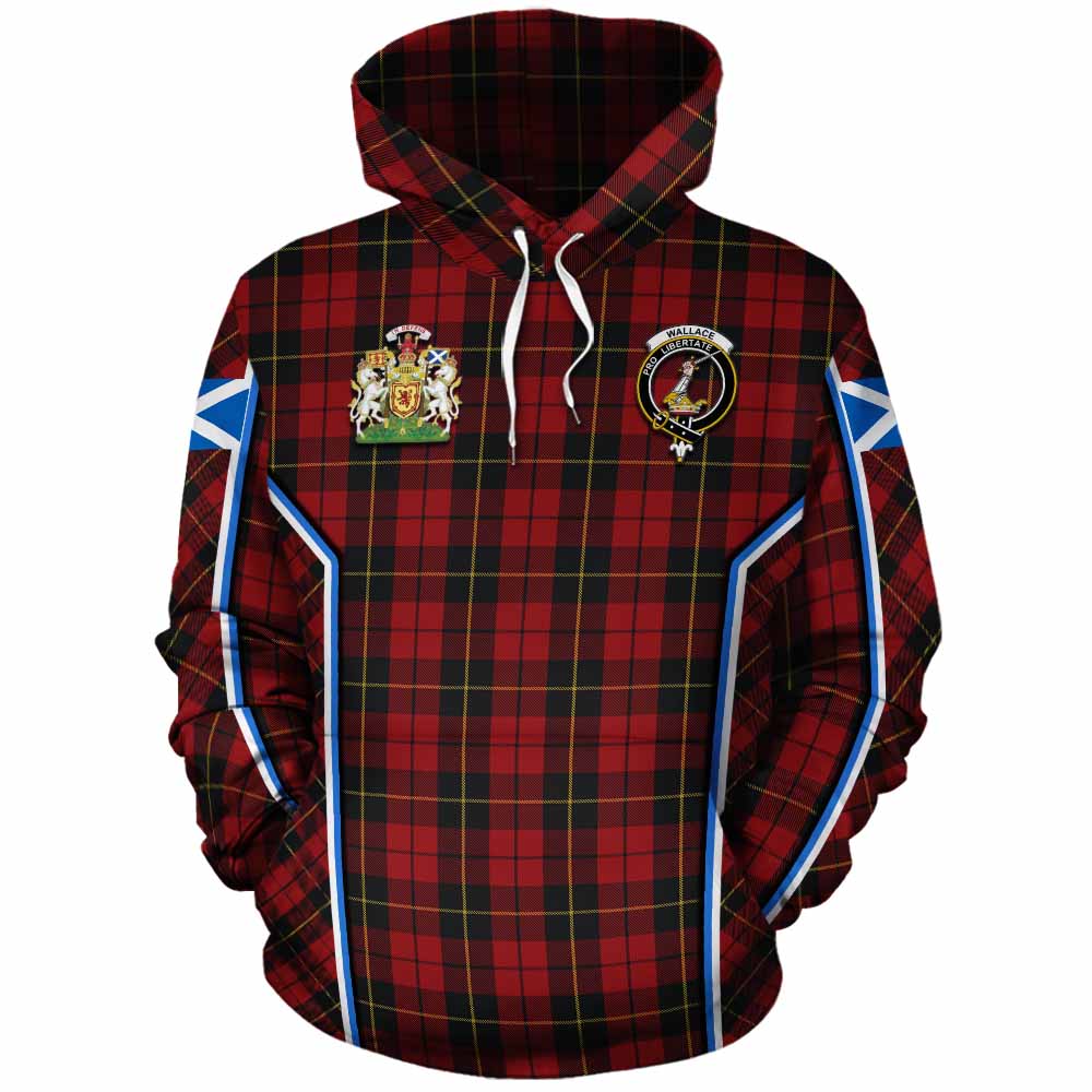 Wallace Tartan Crest Cotton Hoodie Scotland Coat of Arm Flag Style - Tartan Vibes Clothing