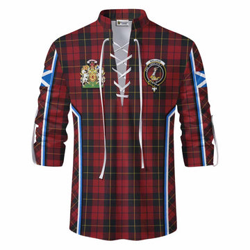 Wallace Tartan Crest Ghillie Kilt Shirt Scotland Coat of Arm Flag Style