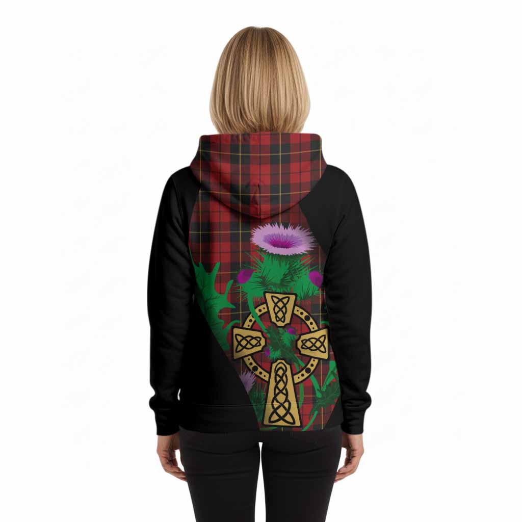 Wallace Tartan Crest Hoodie Celtic Cross Thistle Flowers