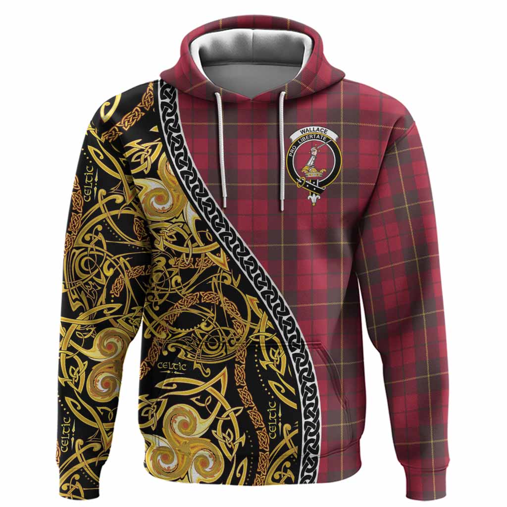 Wallace Tartan Crest Hoodie Celtic Knot and Triple Trickle Spiral Symbols