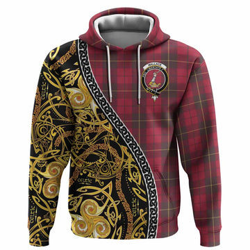 Wallace Tartan Crest Hoodie Celtic Knot and Triple Trickle Spiral Symbols