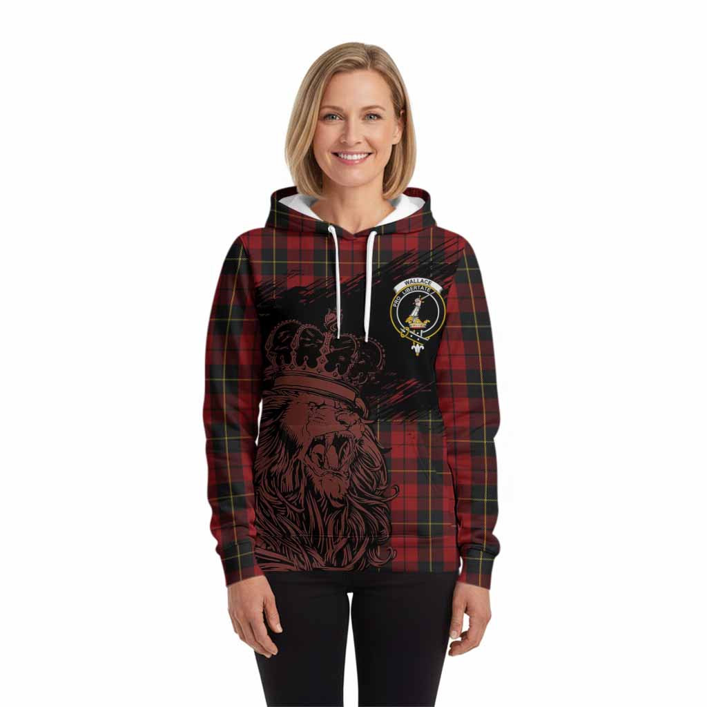 Wallace Tartan Crest Hoodie Crowned Lion Heritage Style