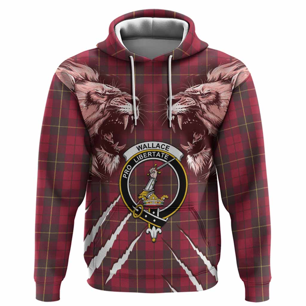 Wallace Tartan Crest Hoodie Ferocious Lion Style