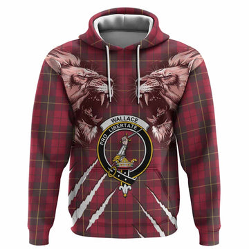 Wallace Tartan Crest Hoodie Ferocious Lion Style