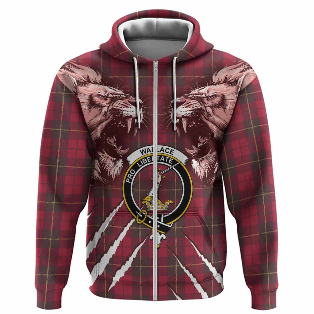Wallace Tartan Crest Hoodie Ferocious Lion Style