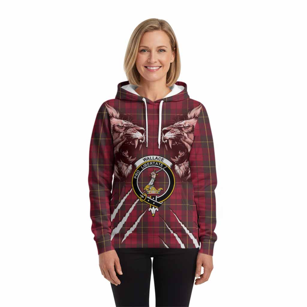 Wallace Tartan Crest Hoodie Ferocious Lion Style