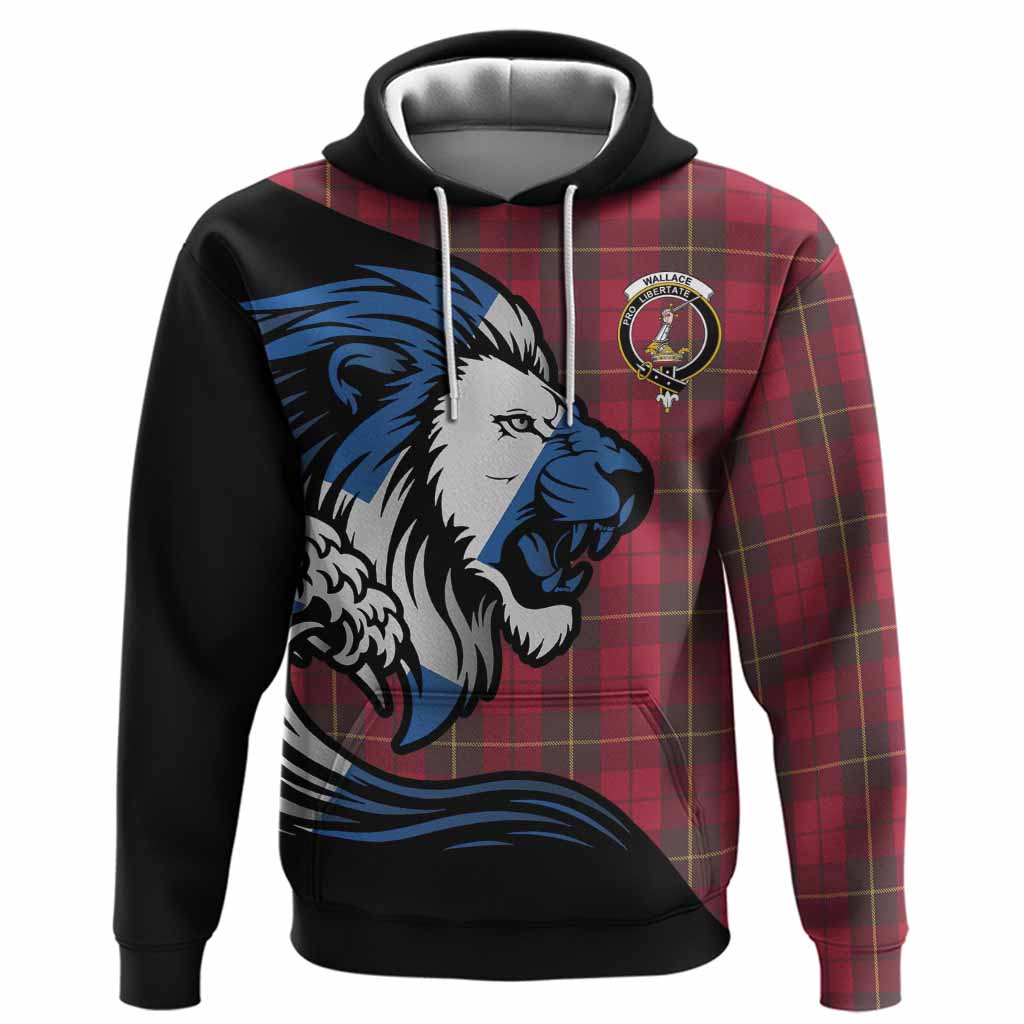 Wallace Tartan Crest Hoodie Scottish Golden Lions Wave Flow