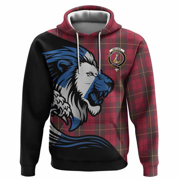 Wallace Tartan Crest Hoodie Scottish Golden Lions Wave Flow