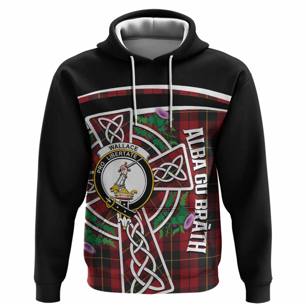 Wallace Tartan Crest Hoodie Scottish Thistle Celtic Cross Alba Gu Brath