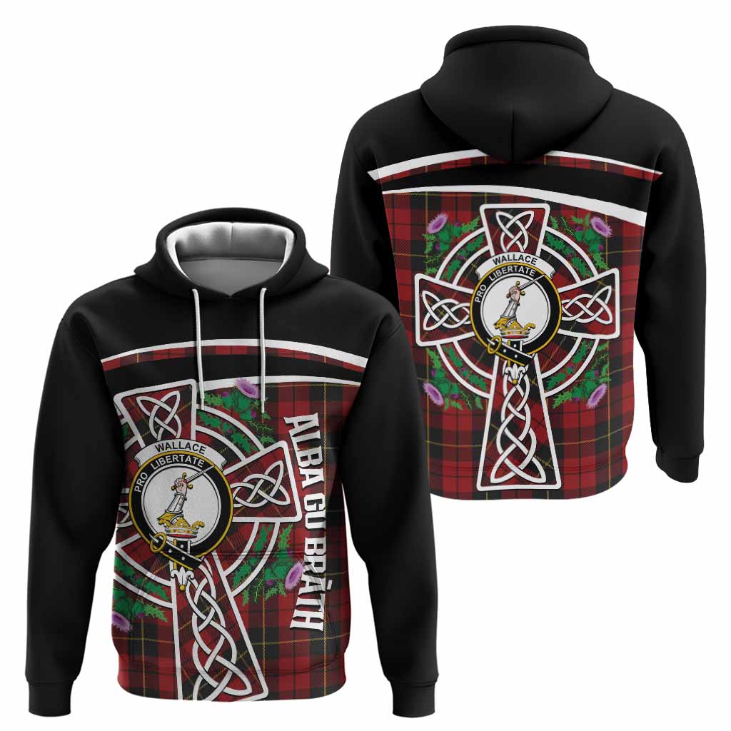 Wallace Tartan Crest Hoodie Scottish Thistle Celtic Cross Alba Gu Brath