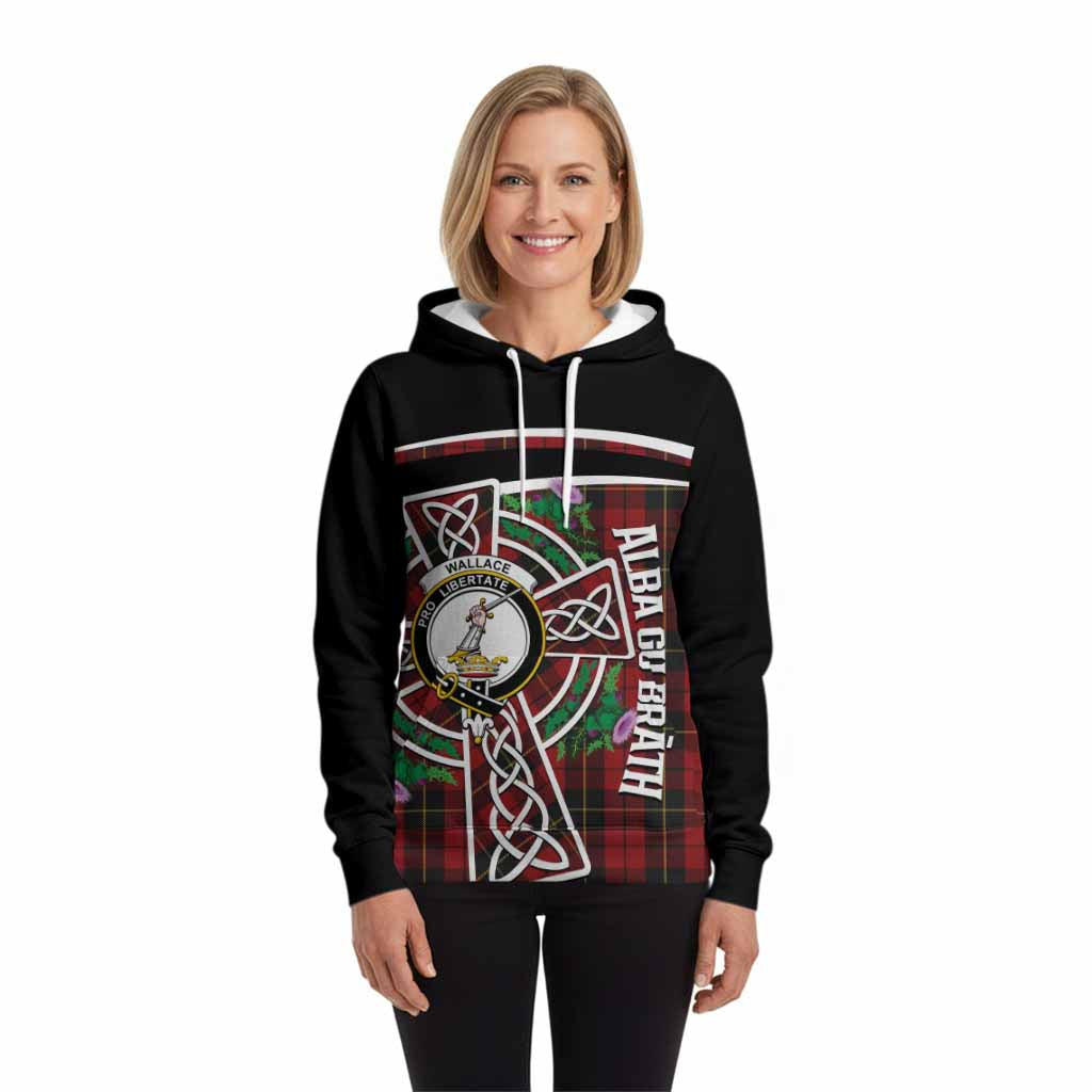 Wallace Tartan Crest Hoodie Scottish Thistle Celtic Cross Alba Gu Brath