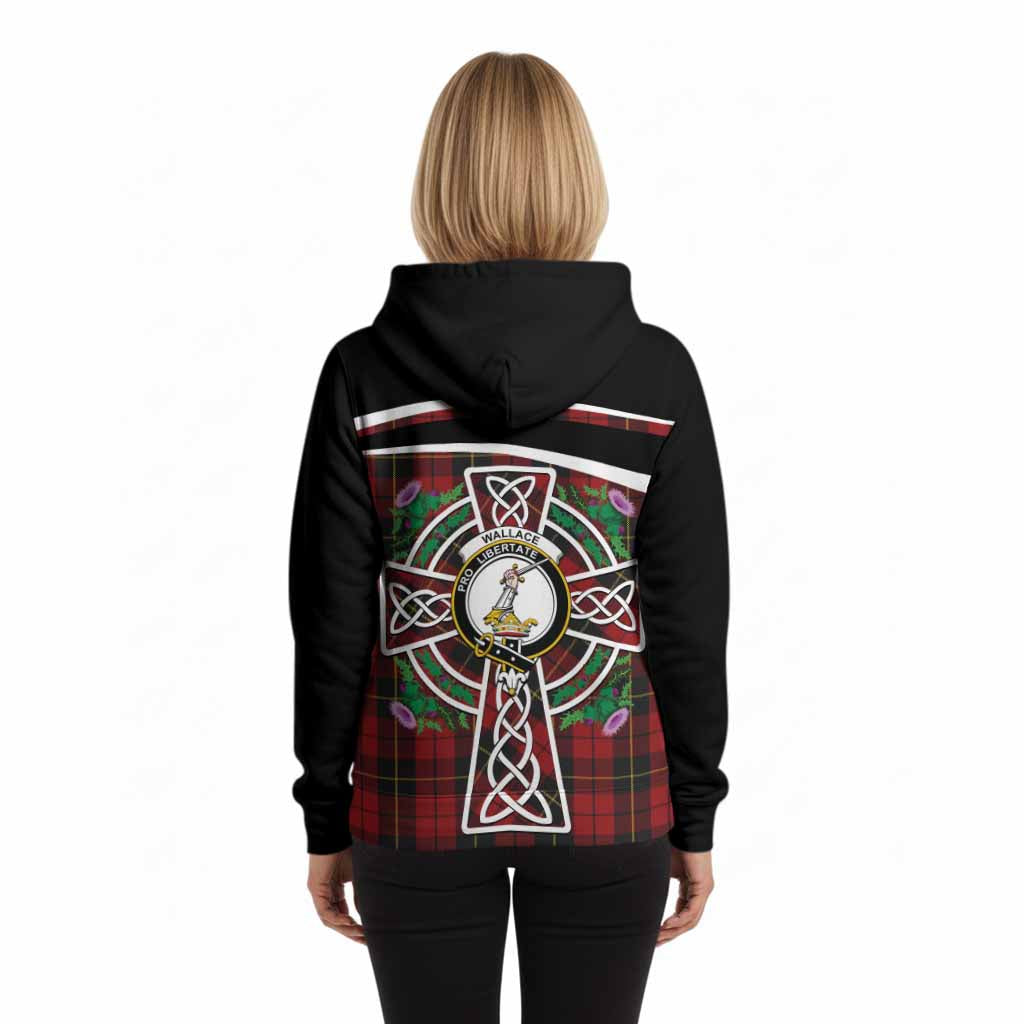 Wallace Tartan Crest Hoodie Scottish Thistle Celtic Cross Alba Gu Brath