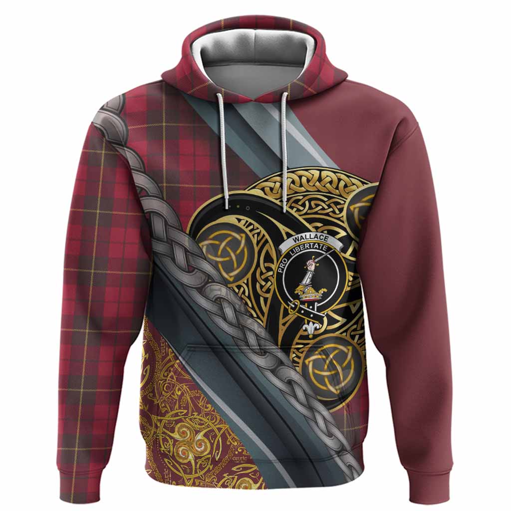 Wallace Tartan Crest Hoodie Scottish Triskele Celtic