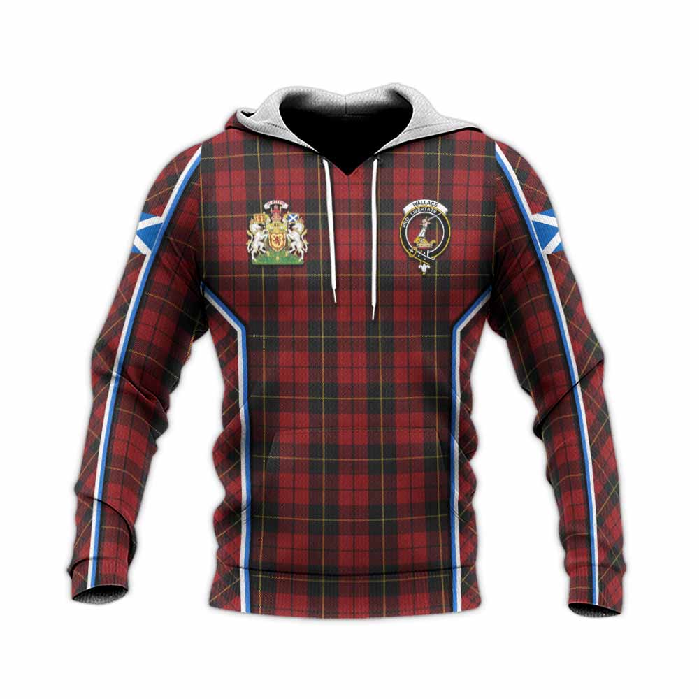 Wallace Tartan Crest Knitted Hoodie Scotland Coat of Arm Flag Style - Tartan Vibes Clothing