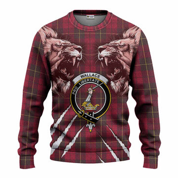 Wallace Tartan Crest Knitted Sweater Ferocious Lion Style