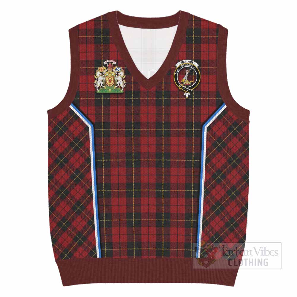 Wallace Tartan Crest Knitted V-Neck Vest Scotland Coat of Arm Flag Style - Tartan Vibes Clothing