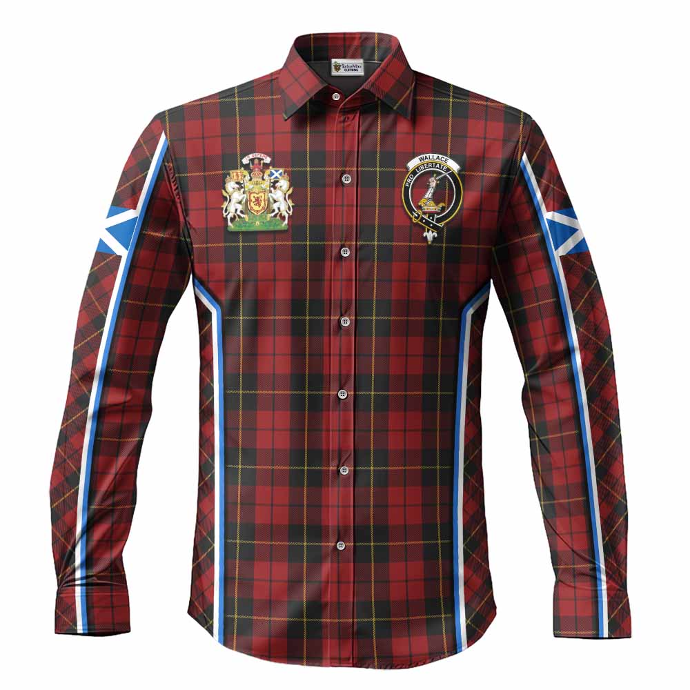 Wallace Tartan Crest Long Sleeve Button Shirts Scotland Coat of Arm Flag Style - Tartan Vibes Clothing
