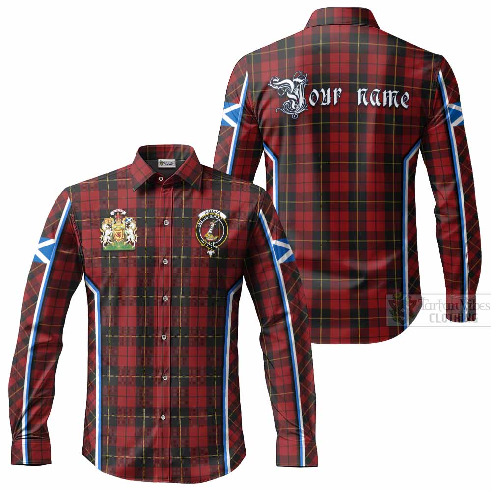 Wallace Tartan Crest Long Sleeve Button Shirts Scotland Coat of Arm Flag Style - Tartan Vibes Clothing
