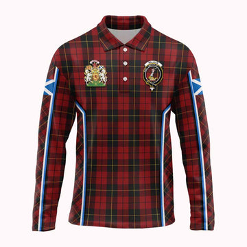 Wallace Tartan Crest Long Sleeve Polo Shirt Scotland Coat of Arm Flag Style