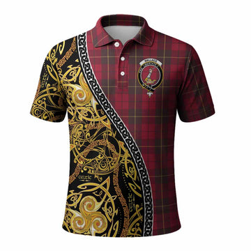 Wallace Tartan Crest Polo Shirt Celtic Knot and Triple Trickle Spiral Symbols