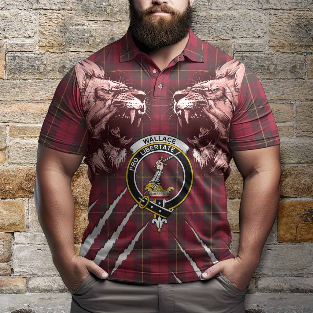 Wallace Tartan Crest Polo Shirt Ferocious Lion Style